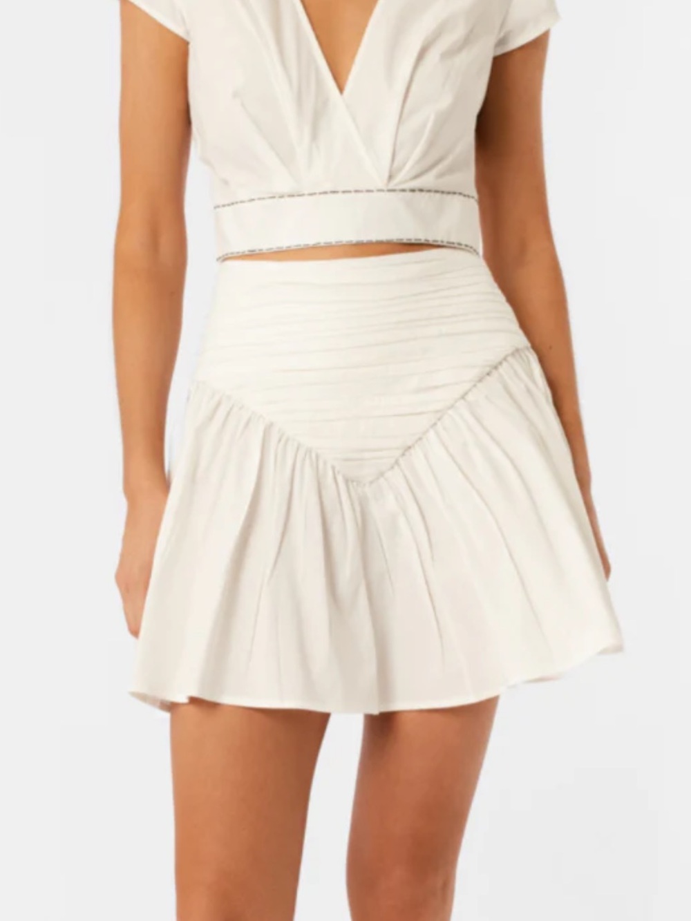 Encantadore Vittoria High-Waist Cream Mini Skirt with Gathered Hem XS NWT